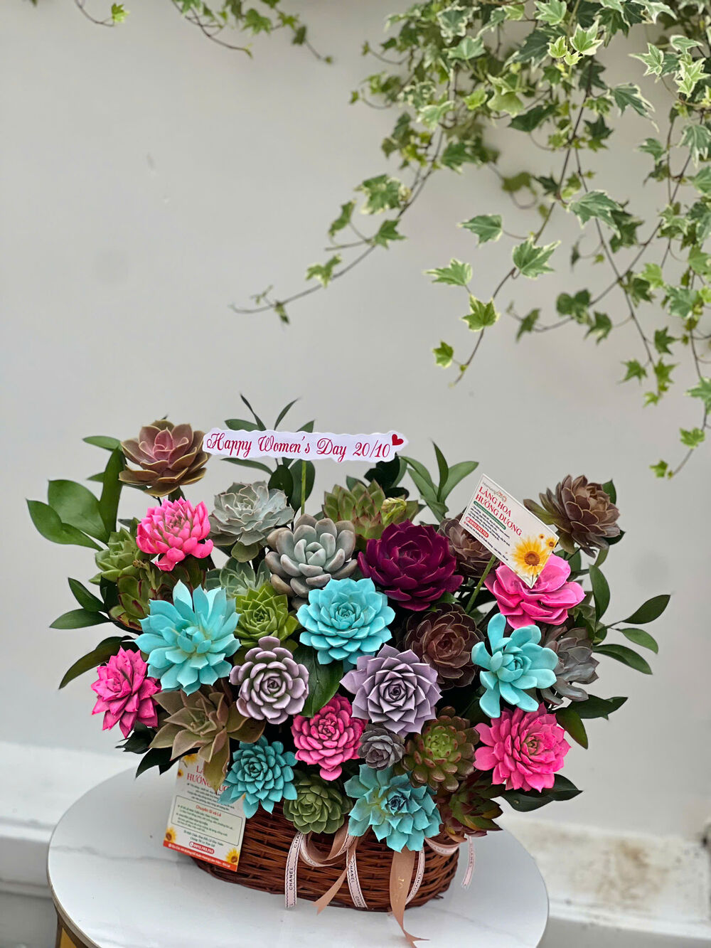 Giỏ Sen Đá Hồng Xanh Ngọc Tone Pastel